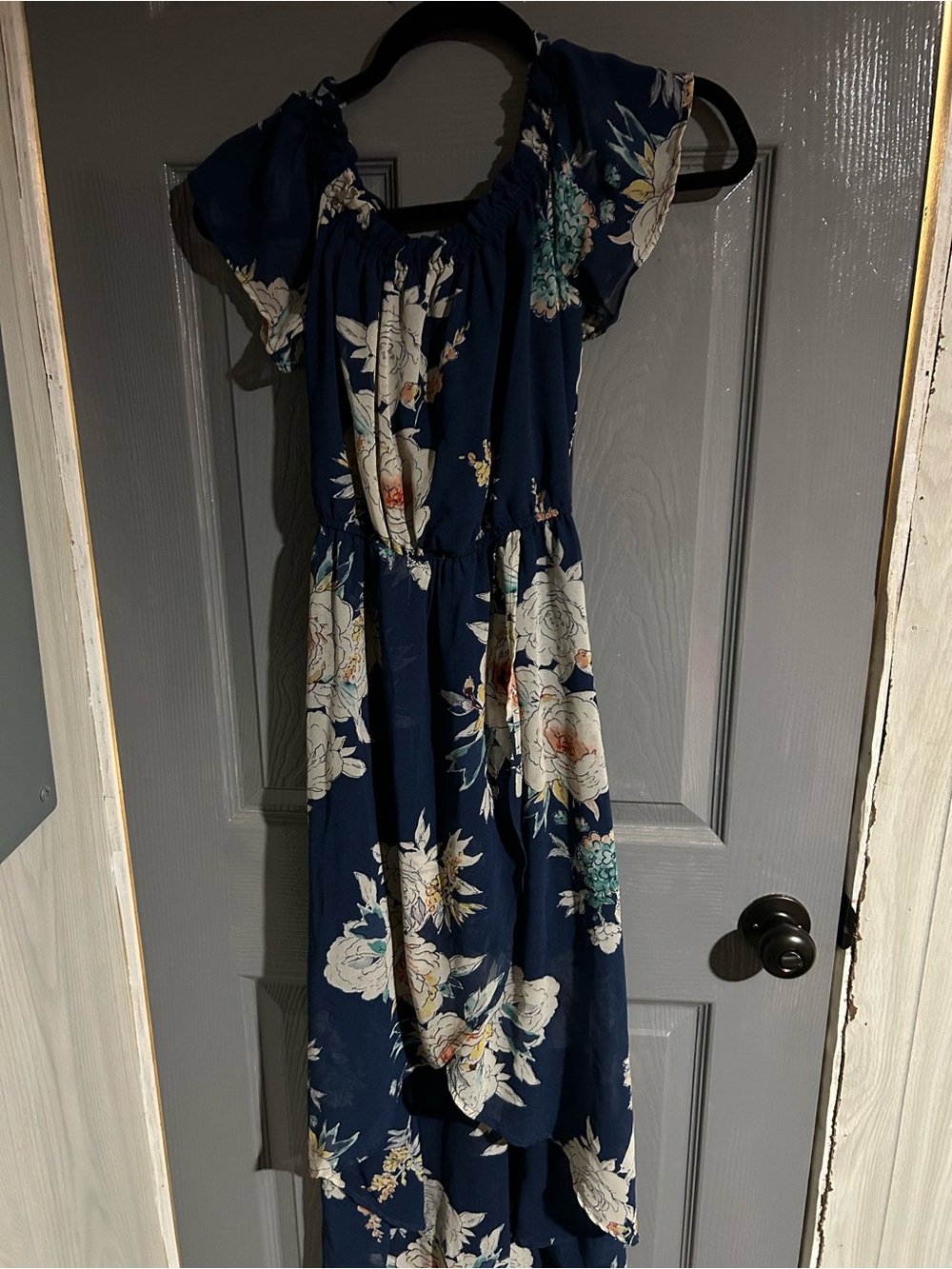 Womens Navy Floral High Low Dress - Lightweight Summer Dress
